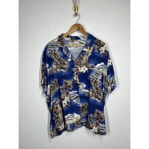 Hilo Hattie Hawaiian Tropical Camp Shirt XL Rayon Palm Trees